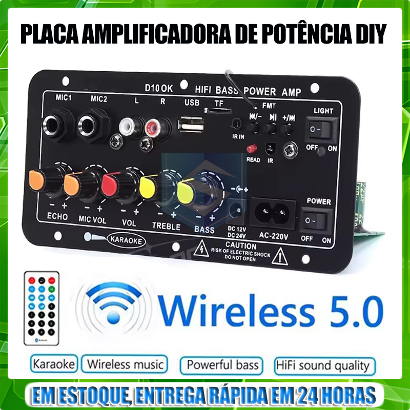 Mini Amplificador Super Bass Placa 12V 24V 110V 220V Kit DIY De Potência Subwoofer