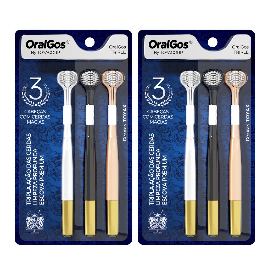 OralGos Escova dentes  3 em 3 faces limpa com raspador de língua em Oferta na Shopee