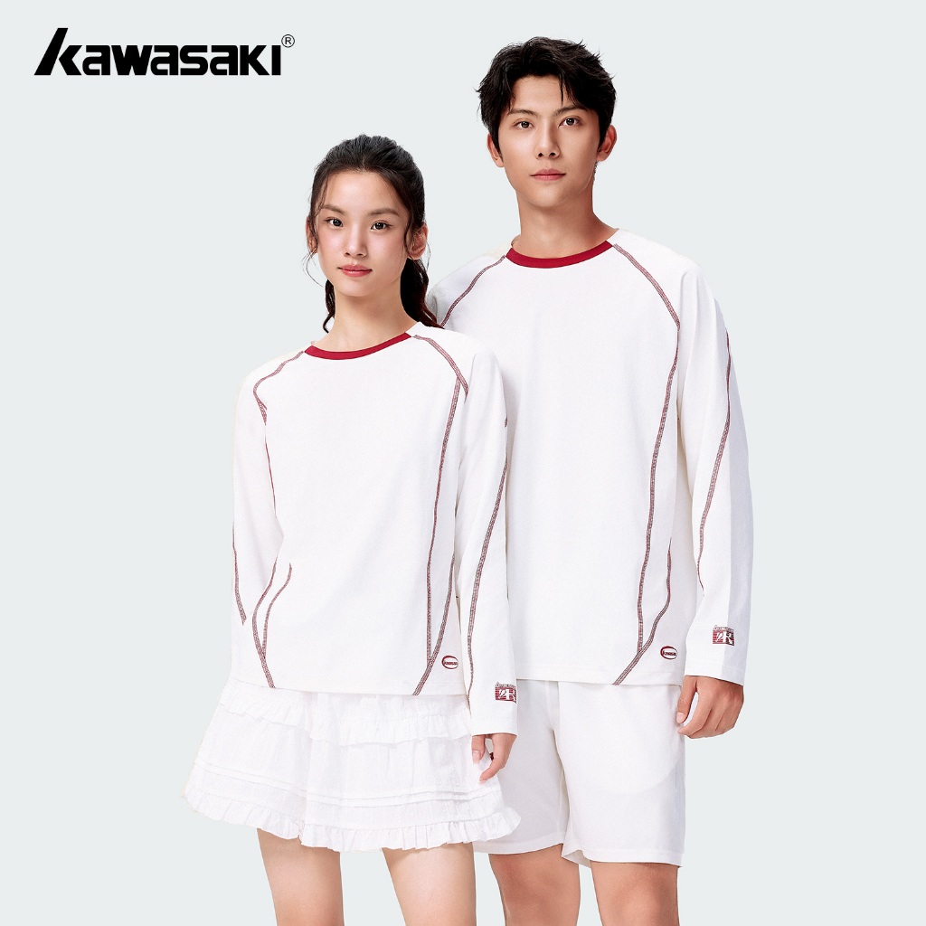 Kawasaki Badminton Terno De Manga Comprida Camiseta Masculina E Feminina Respirável Treinamento Esportivo Topo K1C03-C24