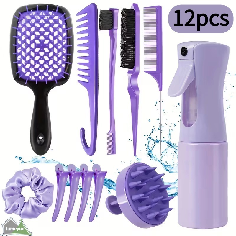 12pcs Escova Para Cabelos Encaracolados Conjunto De Pente De Rabo De Rato Curvo Natural Naturais Ferramentas Salões De em Oferta na Shopee
