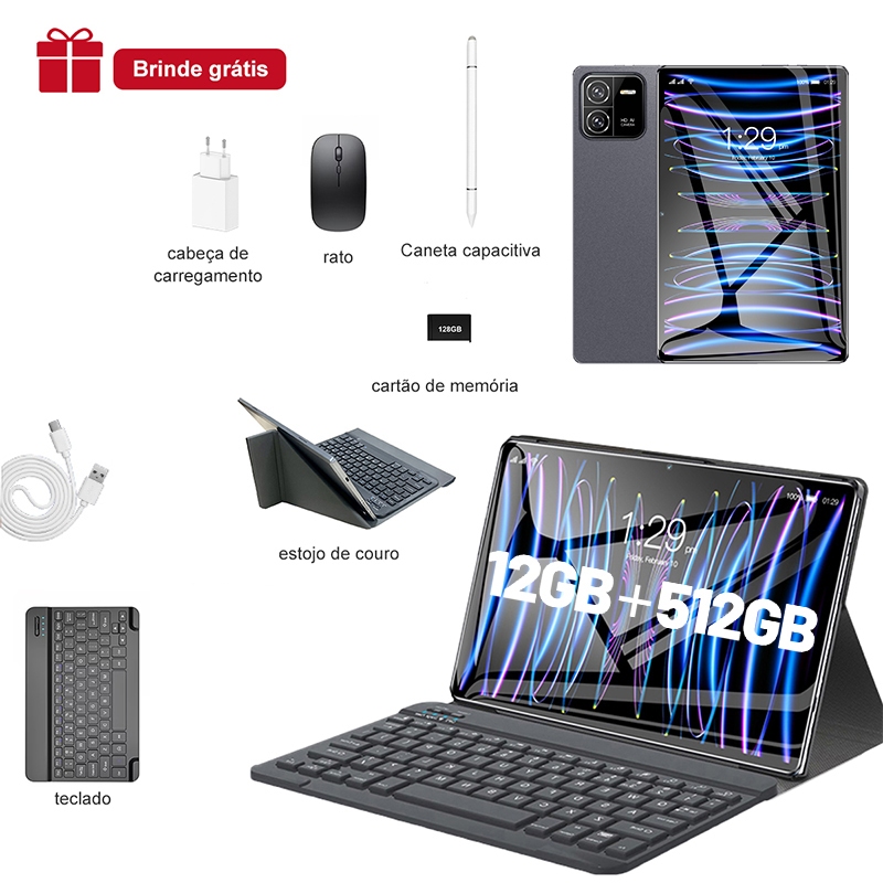 Tablet Pad 6 plus + 12 GB de RAM + 512 GB de ROM, Android 15 com capa protetora, 10.1 polegadas, câmera de 16 MP + 32 MP