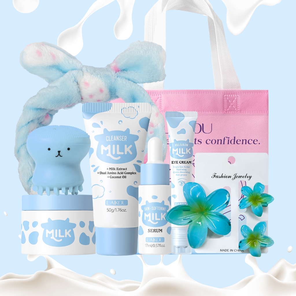 LAIKOU Milk Skincare Kit Com Ferramentas-Conjunto Completo De Cuidados Faciais Creme Hidratante Soro Nutritivo Textura S