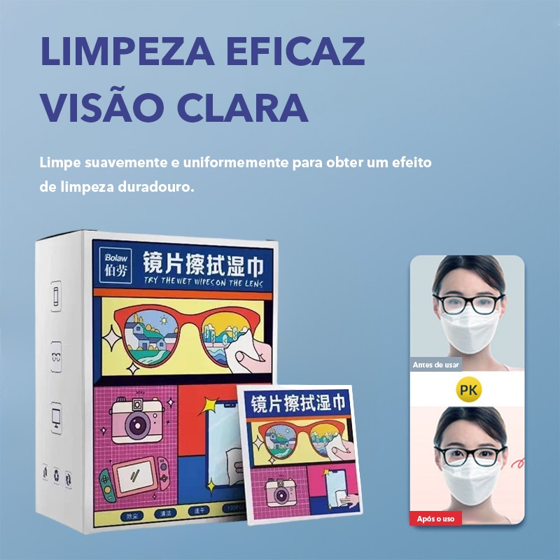 50/100Pcs Toalhetes Eficazes Para Limpeza De Óculos - Limpa Óculos Lente Câmera Tela Celular