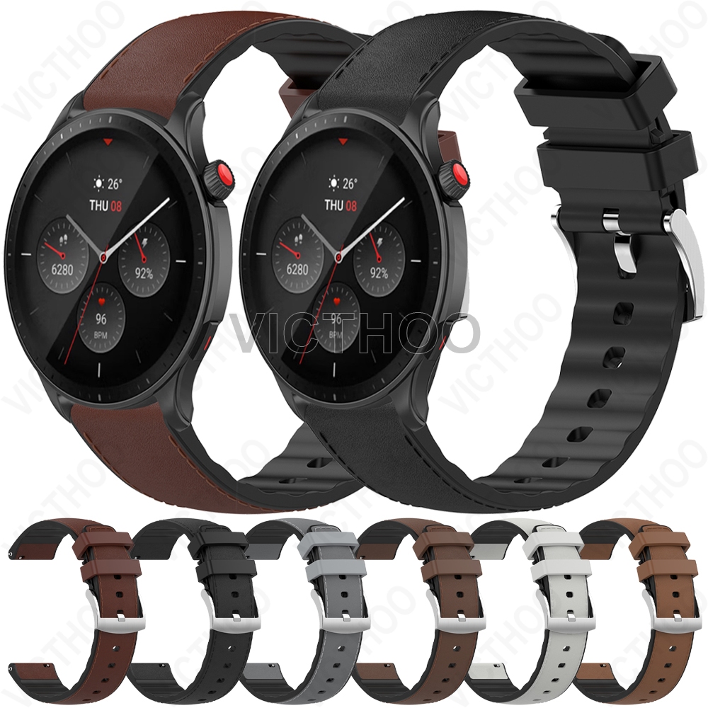 Pulseira de faixa de silicone de couro para Huami Amazfit GTR 4 3 Pro 2 / Balance 2 / Cheetah Pro / GTR Mini / Active 2