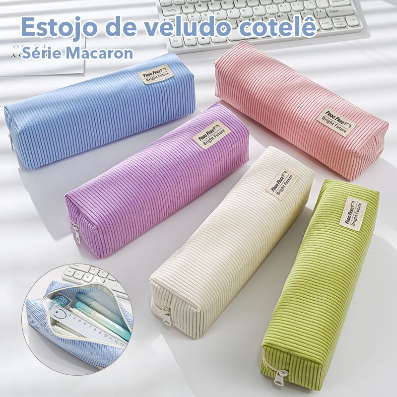 Estojo Escolar de Veludo Cotelê – Simples, de Grande Capacidade e Frete Grátis para Canetas e Material em Oferta na Shopee