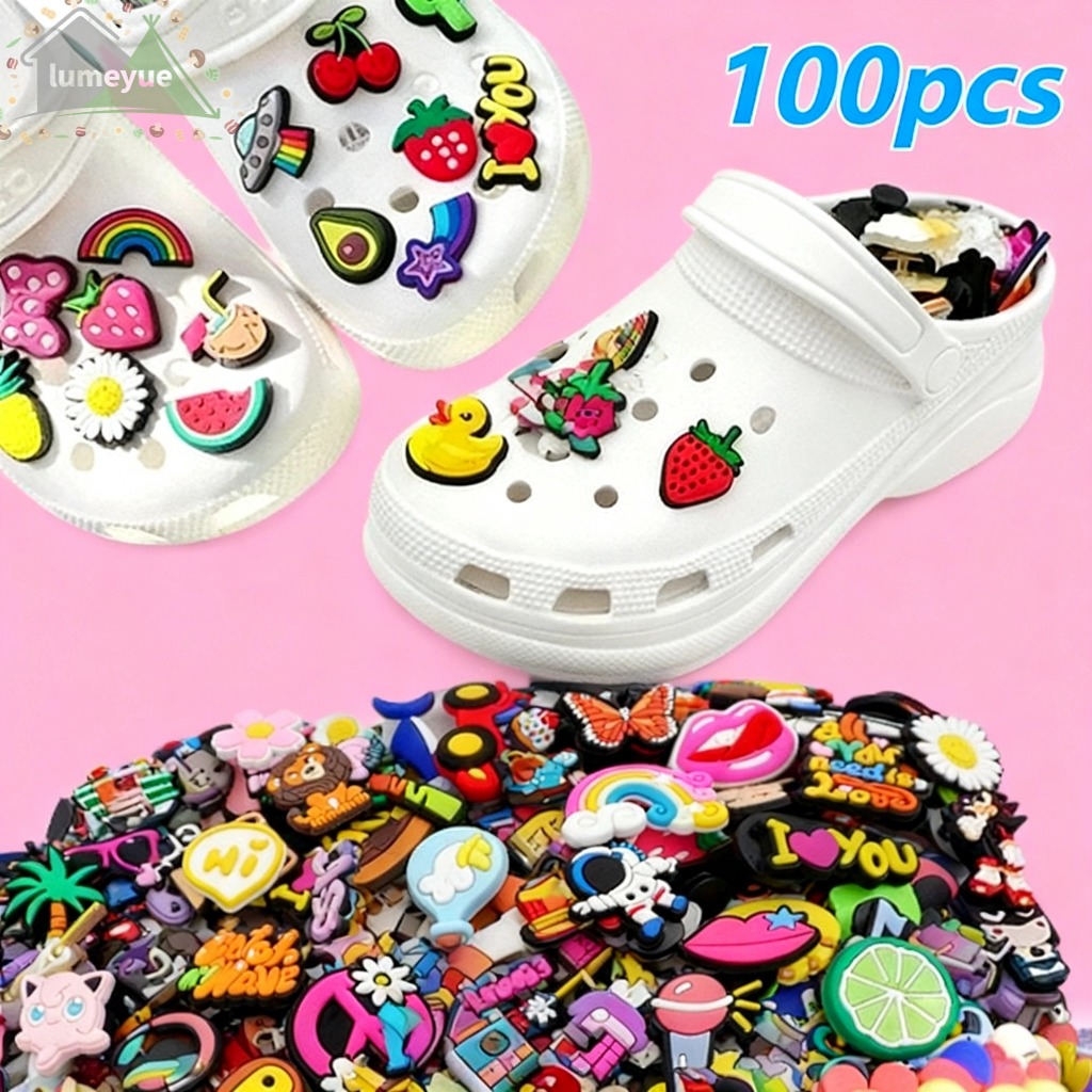 Kit 100 cartoon Botäo Chinelos Pin Para Decoracäo Fivela De Sapatos De Bricolage Acessórios Pino em Oferta na Shopee