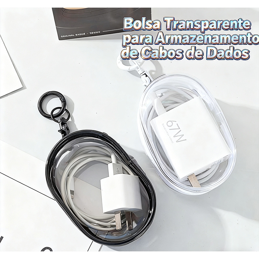Mini Bolsa Portátil com Zíper Transparente e Estojo para Carregador, Fone de Ouvido e Acessório de Viagem