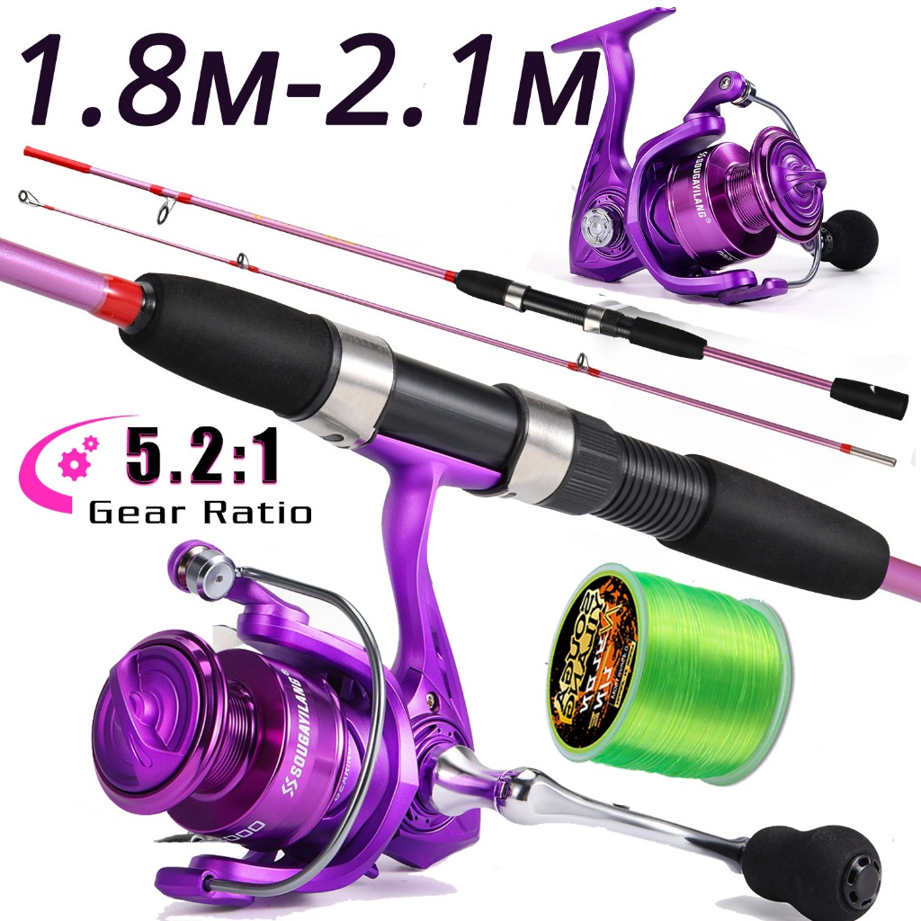 Conjunto De Vara De Pesca Sólida Sougayilang De 2 Seções 1.8M 2.1M Com 1000-4000 De Alta Velocidade ​ Combo De Carretel 