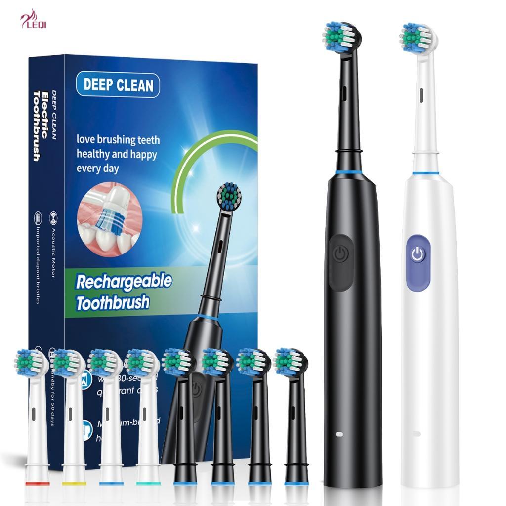 Escova De Dentes Elétrica Giratória LEQI Para Adultos Com 4 Cabeças De , 5 Modos De Limpeza Profunda , Recarregável