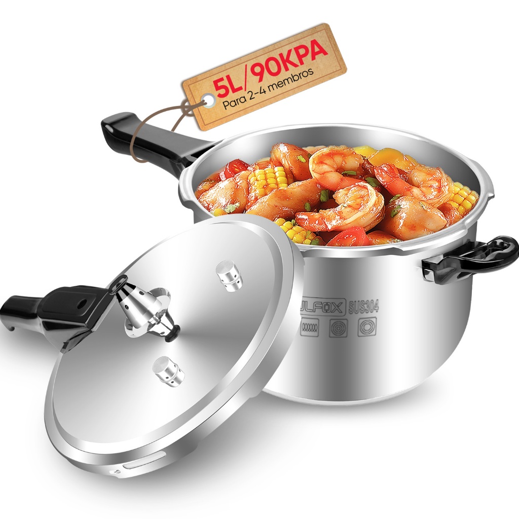 Panela de Pressão com Sistema de Travamento Externo, Polimento, 5 Litros, Prata