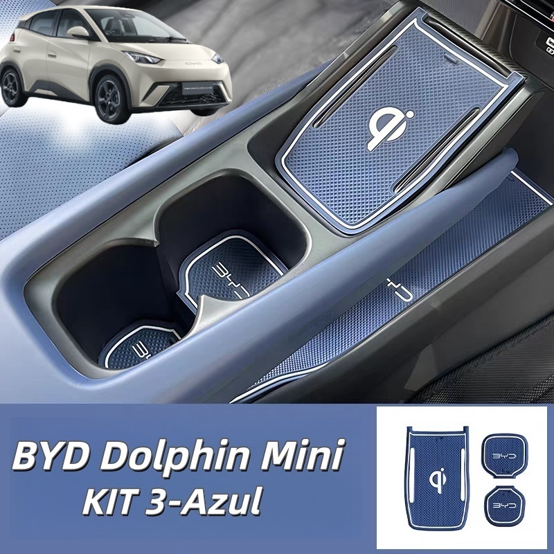 Kit 3 Peças Premium Para BYD Dolphin Mini : Abas Internas + Base De Transporte Sem Fio + Suporte Copo De Silicone