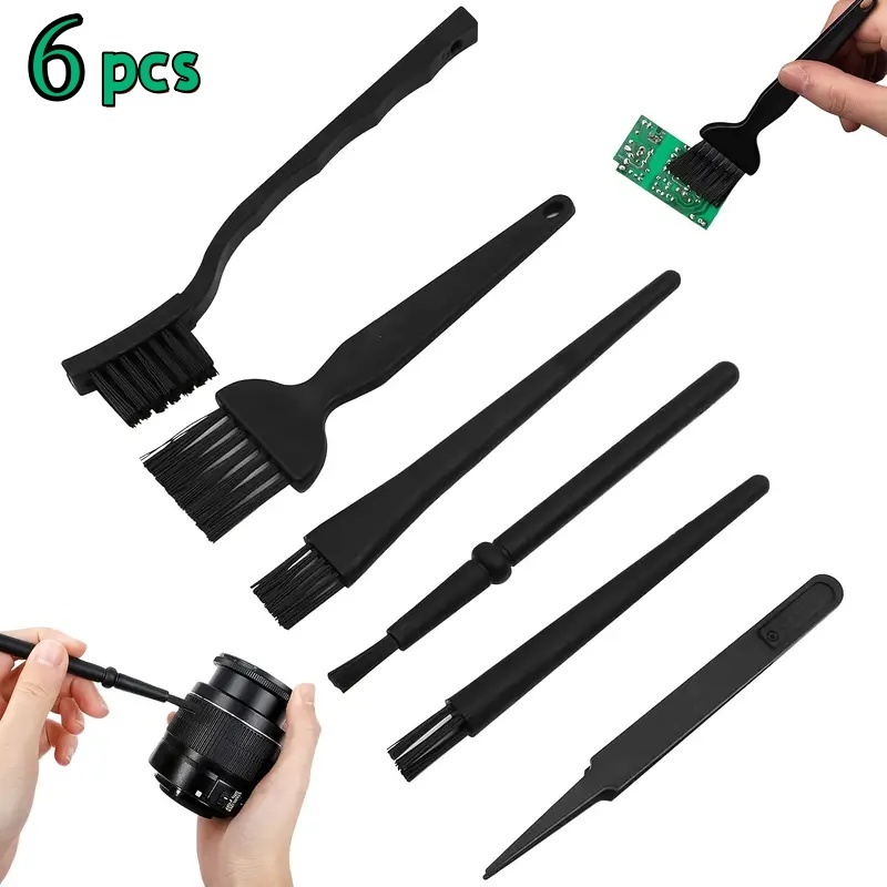 Kit Escova e Pincel Antiestático 6 em 1 p/ Limpeza de Placas, Eletrônicos, Teclado Impressoras Carro