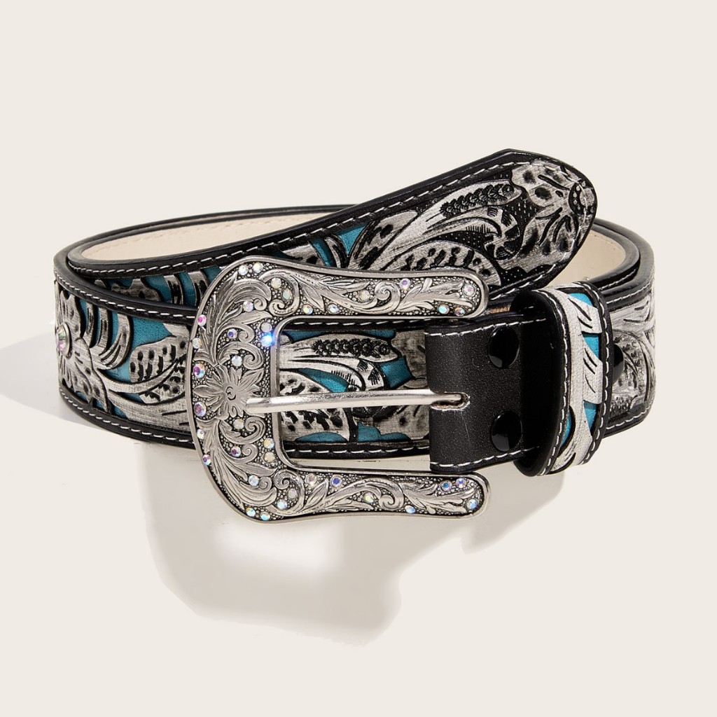 Cinto Country Cowboy Masculino Cowgirl Feminino Com Fivela Removível de Strass Com Detalhes Esculpidos para Calças Jeans