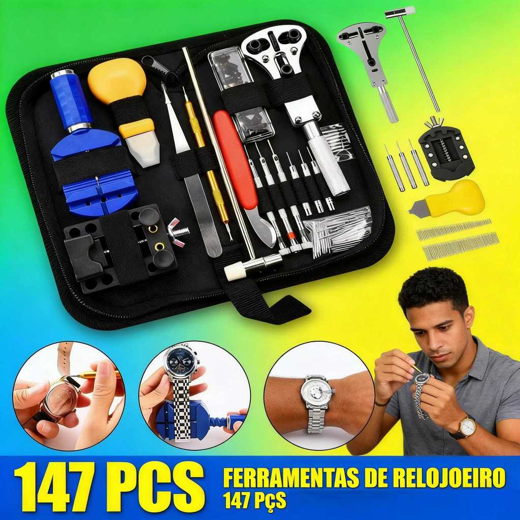 Kit 147 Peças Ferramentas para Conserto e Manutenção de Relógios com Estojo