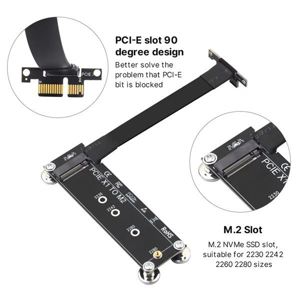Cabo De Extensão PCI-E 3.0 X1 Para M . 2 NVMe PCIe Riser Card 90 ° Suporte De Pl