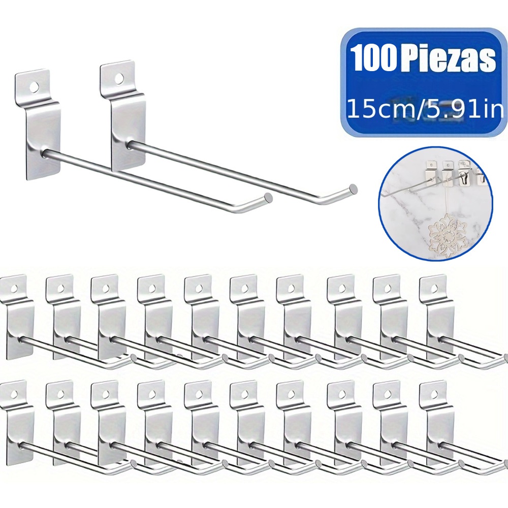 100 Unidades Kit Ganchos Expositores Para Painel Canaletado (15cm) – Ferro Galvanizado Cor Branco