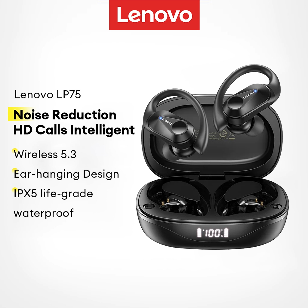 Lenovo LP75 Fones de Ouvido Bluetooth Esportivos Sem Fio com Som Estéreo Alta Fidelidade À Prova d’Água e Microfone