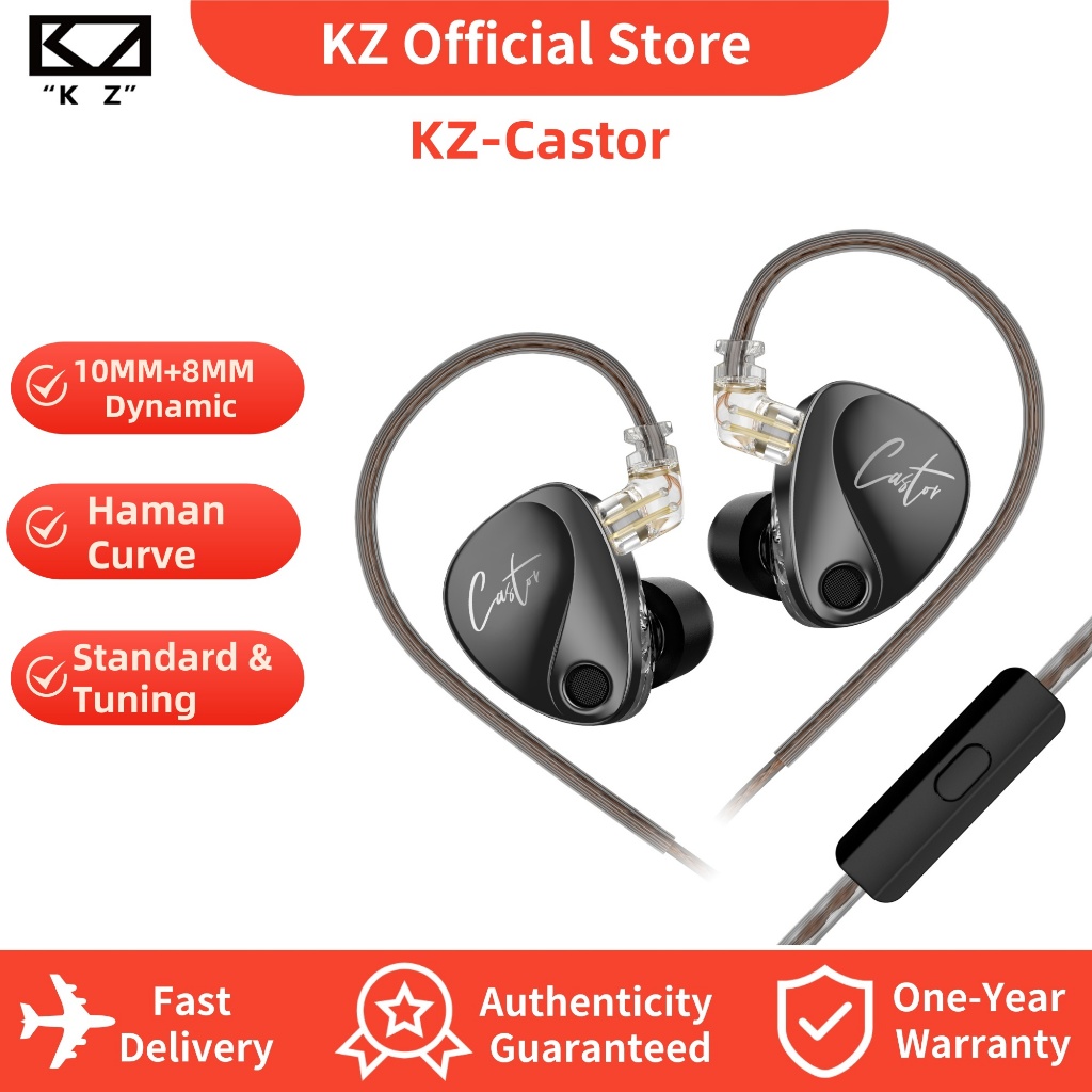 KZ Castor In Ear HiFi Earphone 2 Fone De Ouvido Dinâmico De Alta Qualidade Sintonizável Armadura Balanceada Fones Monitor Cancelando em Oferta na Shopee