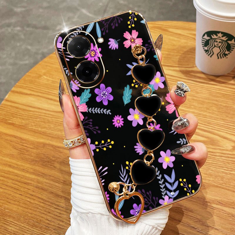 YBD Capa De Telefone Para Redmi A5 4G Xiaomi POCO C71 F7 5G Pulseira Em Forma De Coração Com Tela Cheia Flores Frescas R em Oferta na Shopee