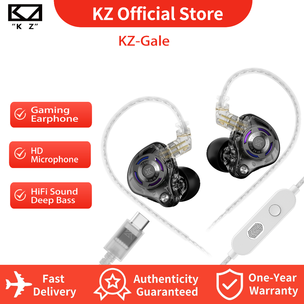 Fones De Ouvido Para Jogos KZ Gale Hi-Fi Com Microfone HD Intra-Auriculares Driver Super Linear Esportes , Jogo FPS Loca