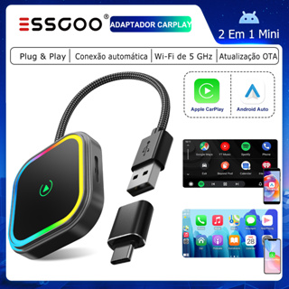 (Do São Paulo) ESSGOO PL8 Conversor De Adaptador Automático CarPlay/Android Sem Fio 2 Em 1 Com E Iluminação Colorida em Oferta na Shopee