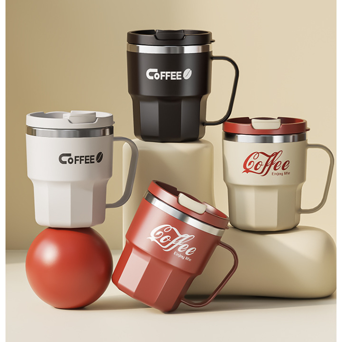 Caneca De Café de Aço Inox Copo Térmica 400ml Capa Resistente Ao Calor Alça Criativa Escritório Casa em Oferta na Shopee