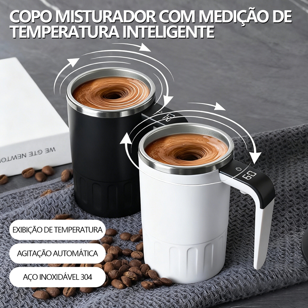 Caneca De Café Com Display De Temperatura Inteligente-Agitador Magnético Elétrico E Copo Térmico Portátil