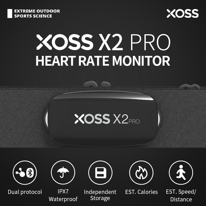 Sensor de frequência cardíaca XOSS X2 Pro com gravação independente, monitor de frequência cardíaca Bluetooth ANT+