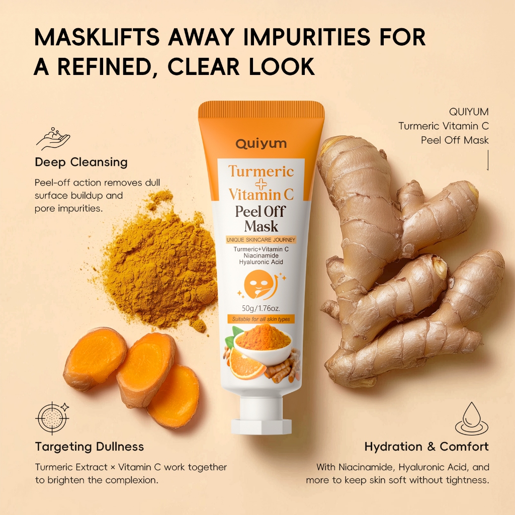 Máscara Peel-Off De Cúrcuma E Vitamina C QUIYUM 50g | Limpeza Iluminadora Suave Revela Brilho Da Pele · foto 2