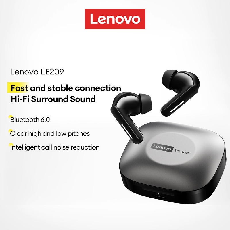 Fones de Ouvido Lenovo LE209 e Fones Bluetooth com Baixa Latência Design In-Ear À Prova dÁgua e Som HiFi Bluetooth 6.0