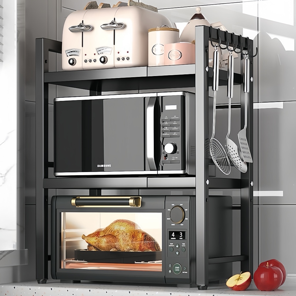 Suporte para Microondas de Parede Armario Cozinha Prateleira Retrátil para Cozinha Suporte Micro Com 6 ganchos em Oferta na Shopee