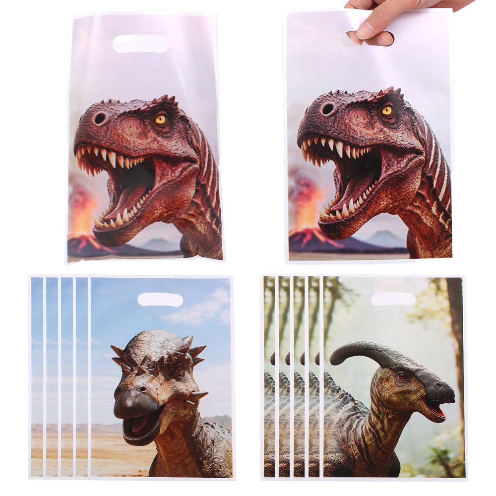 10-50 Peças Festa De Aniversário Com Tema De Dinossauro , Tiranossauro rex , Triceratops 6 Sacolas Sacos De Presente De