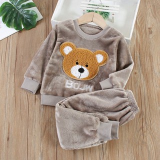 Conjunto De Pijama De Flanela De 2 Peças Com Top + Calça De Urso De Desenho Animado , Roupas De Bebê Para Meninos E Meni em Oferta na Shopee