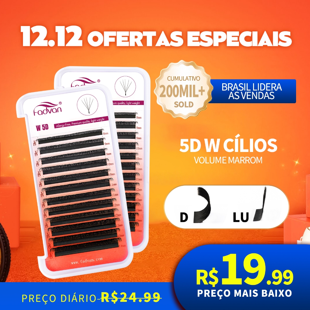 Fadvan 5D W Extensões De Cílios Em Forma De 0.07 C/D Faux Mink Natural Pestanas Profissionais Suaves
