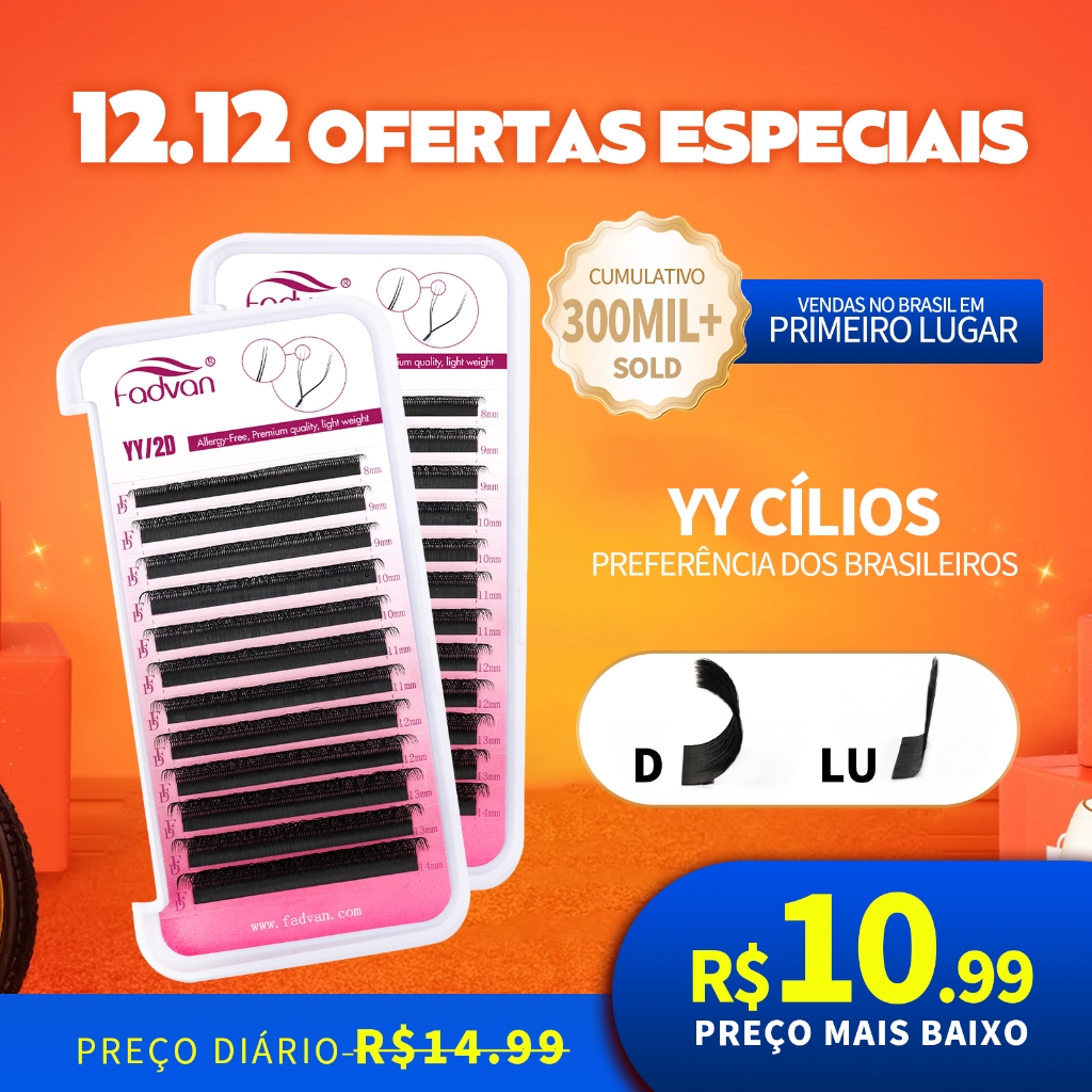 Pestanas Fadvan YY Shape Cílios Fox Eyes Faux Mink Brasileiras Macias Premade Volume De Ventilador