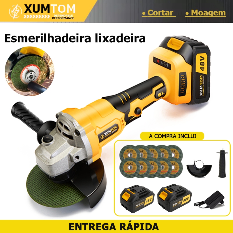 Esmerilhadeira Lixadeira Angular 4 polegadas 2 bateria 8500rpm Brushless 10 lâminas para Metal e Madeira