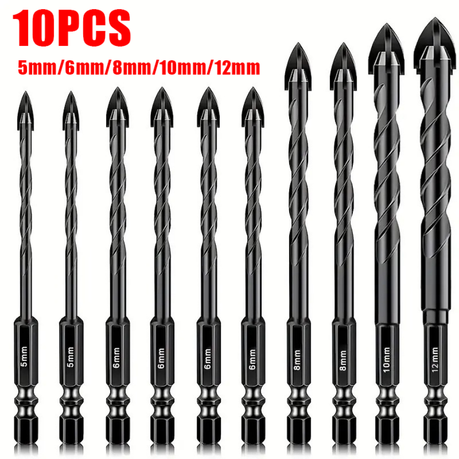 Kit 10 Brocas Excêntricas Ponta Cruzada Tungstênio 5mm A 12mm Para Mármore Vidro Azulejo Cimento e Outros Materiais
