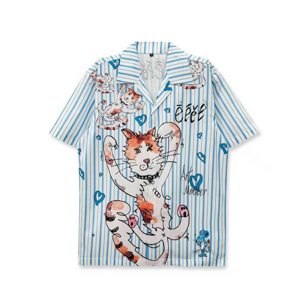 Camisa Masculina Com Estampa De Desenho Animado , Camisas Vintage Decote Em V Para Homens , Moda De Rua , Top Masculino