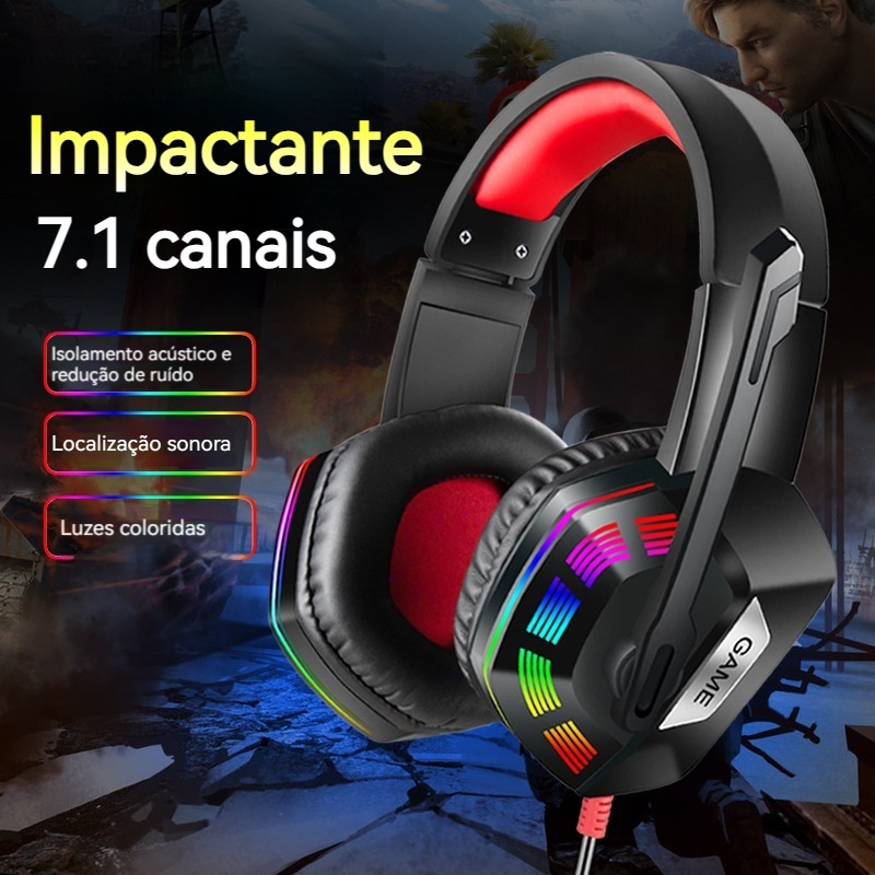 Headset Gamer LED RGB Microfone USB e P2 Fone de Ouvido Pc, Celular e Videogame Som Imersivo e Co Ortável