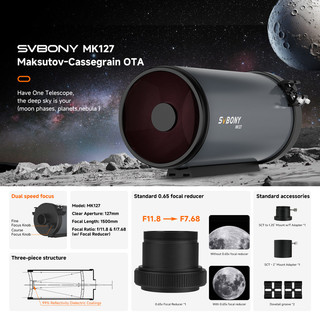 Svbony MK127 MakTelescope 127mm f/11.8 Foco De Dupla Velocidade Para Fotografia Profissional Em Espaço Profundo