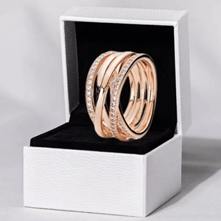 {S925 prata rosa ouro cruz-ângulo anel} Design assimétrico tecido jóias de presente de aniversário em Oferta na Shopee