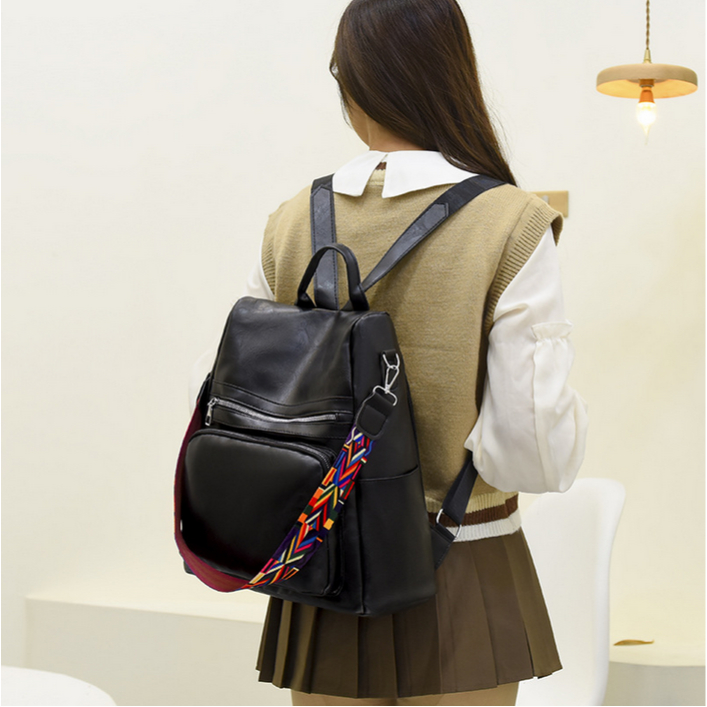 Bolsa mochila feminina moda Anti furto de material PU à prova d'água