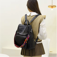 Bolsa mochila feminina moda Anti furto de material PU à prova d'água