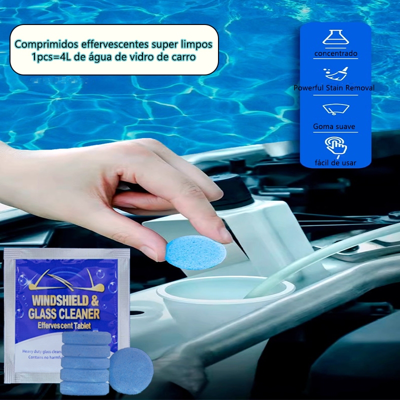 Kit 30 Comprimidos Efervescentes Auto - Limpa Para-brisa, Concentrado, 1 Peça = 4L, Dose Única