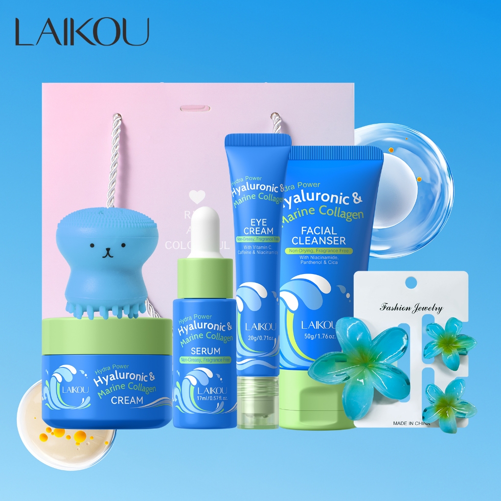 Conjunto De Cuidados Com A Pele Ácido Hialurônico De 4 Etapas LAIKOU ✨ Limpador + Soro + Creme Para Os Olhos | Colágeno
