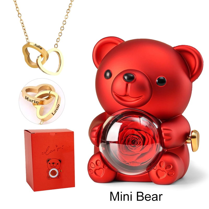 Mini Caixa De Presente De Joias De Urso Rosa Preservada Com Colar Gravado Personalizado – Lindo Conjunto Para Mulher