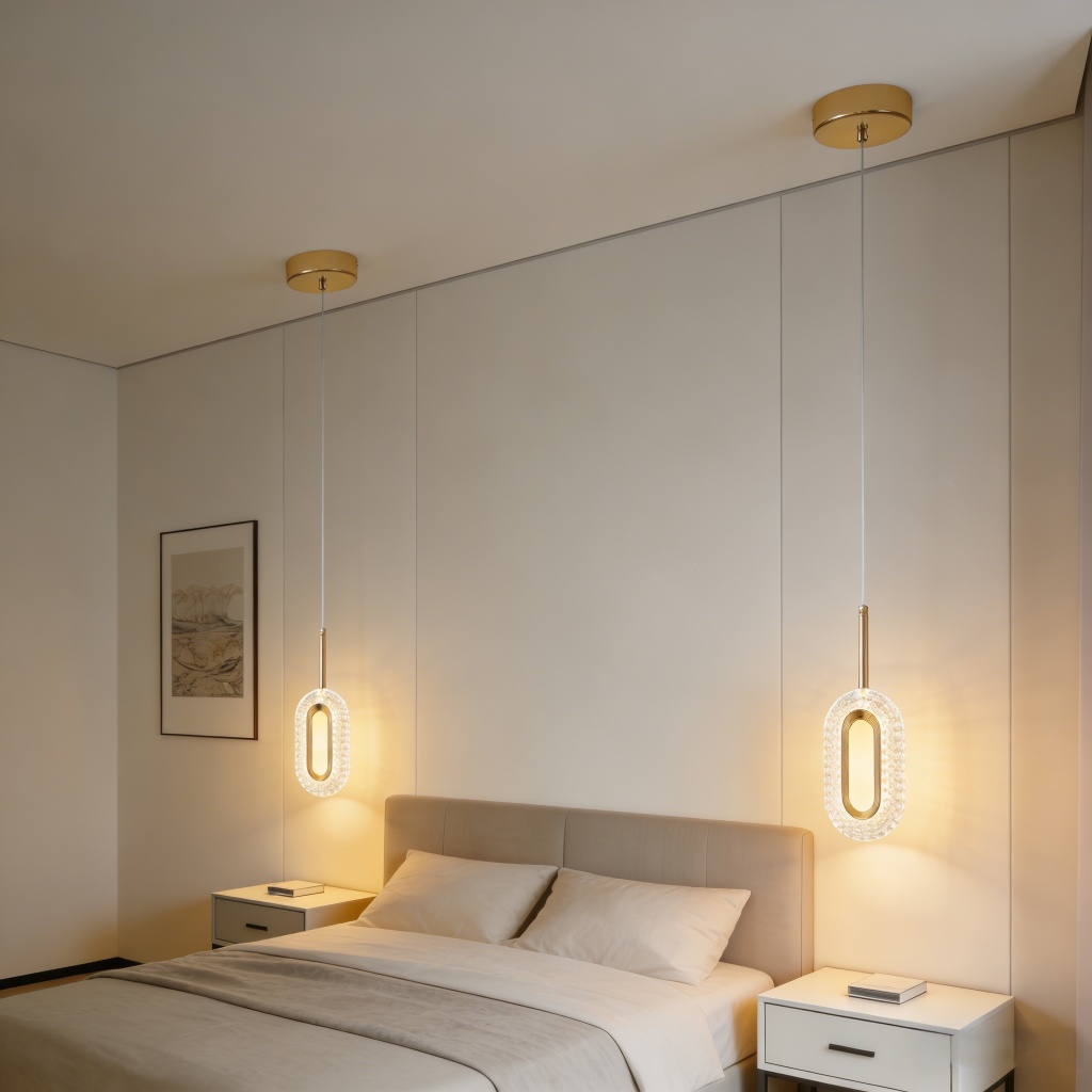 Lustre Cristal Anel Elíptico Luz Tricolor - Decor para Cabeceira/Guarda-Roupa, Design Moderno