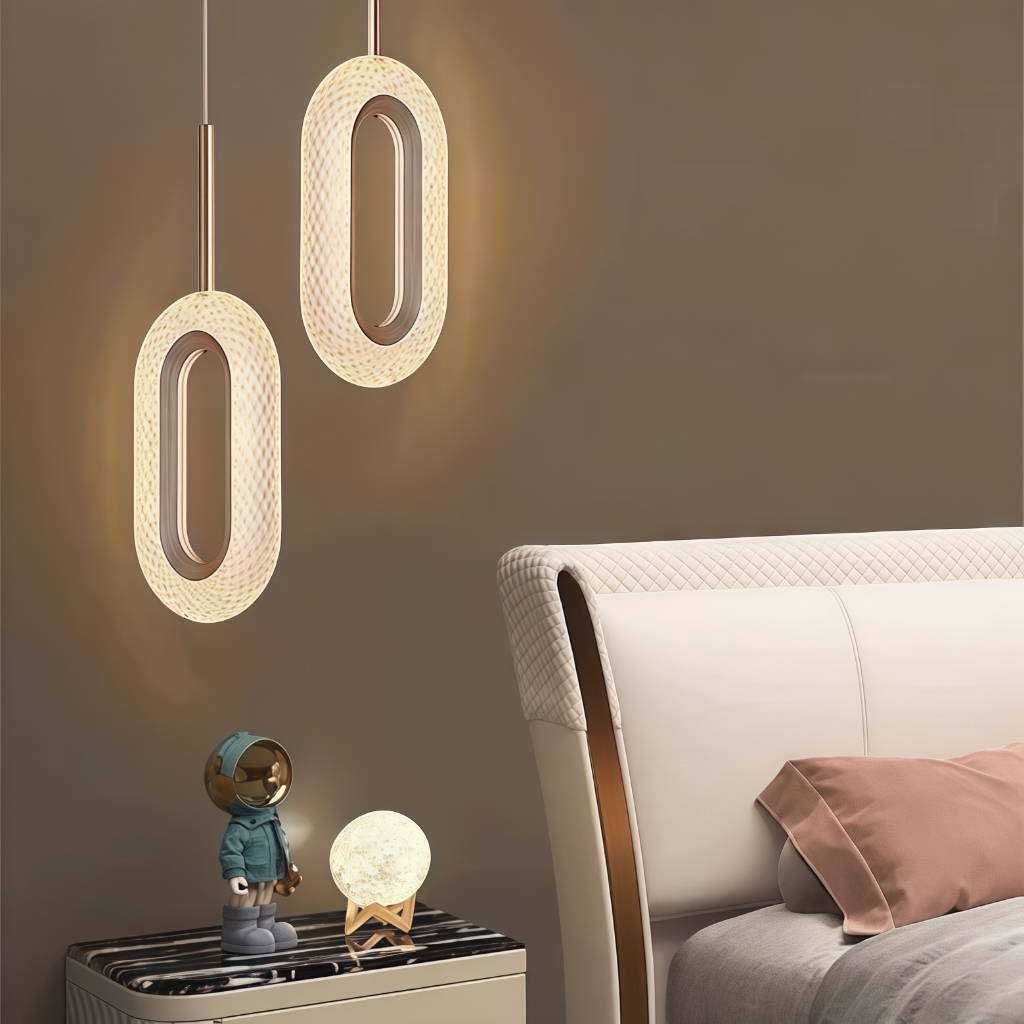 Lustre de Cristal Anel Elíptico - Luz Tricolor 3 Cores, para Cabeceira/Mesa de Lavanderia/Guarda-Roupa