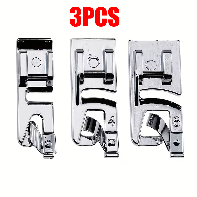 Kit 3 Peças Calcador De Bainha Barra 3, 4, 6mm Para Máquina Doméstica