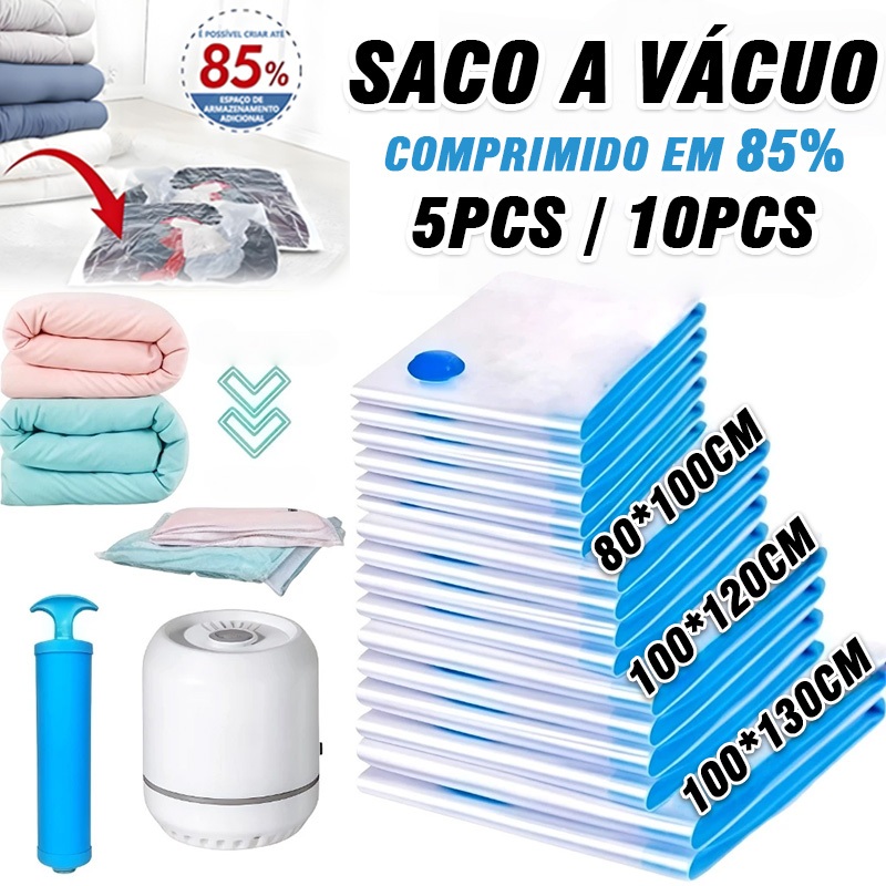 Imagem Kit 10 Saco A Vácuo Grande Organizador Edredom Coberto Mala Roupa De Cama Bomba a Vacuo Manual/Elétrico